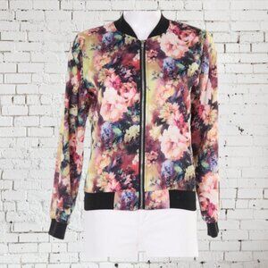 Fashion Floral Full Zip Front Windbreaker Size M